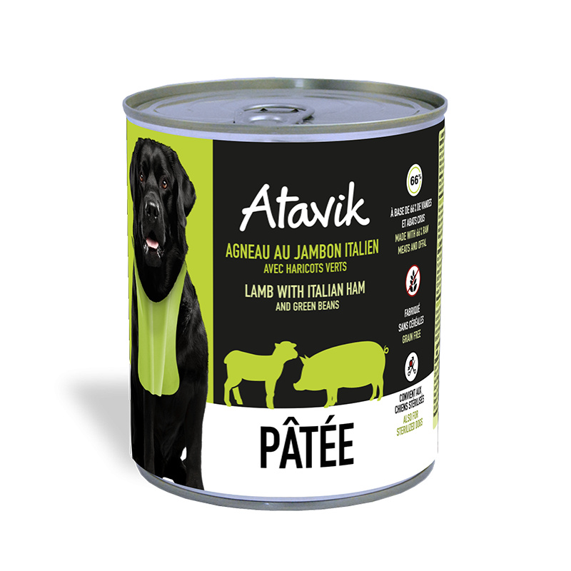 Pâtée chien Atavik – Agneau & Jambon italien, haricots verts, sans céréales (200g)