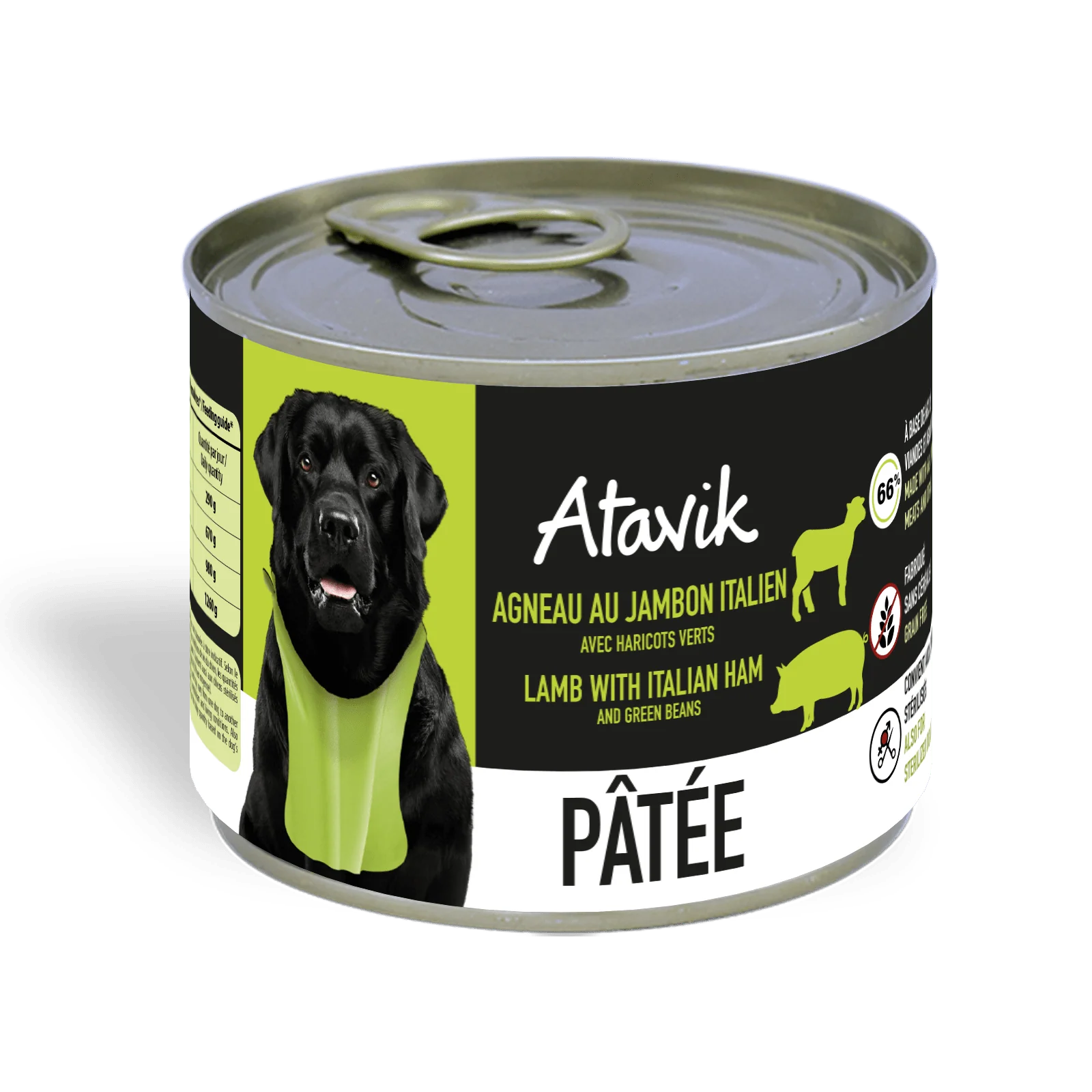 Pâtée chien Atavik – Agneau & Jambon italien, haricots verts, sans céréales (200g)