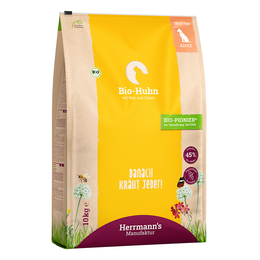 Herrmann's Selection Adult Bio-Huhn mit Reis & Erbsen Trockenfutter 10 kg