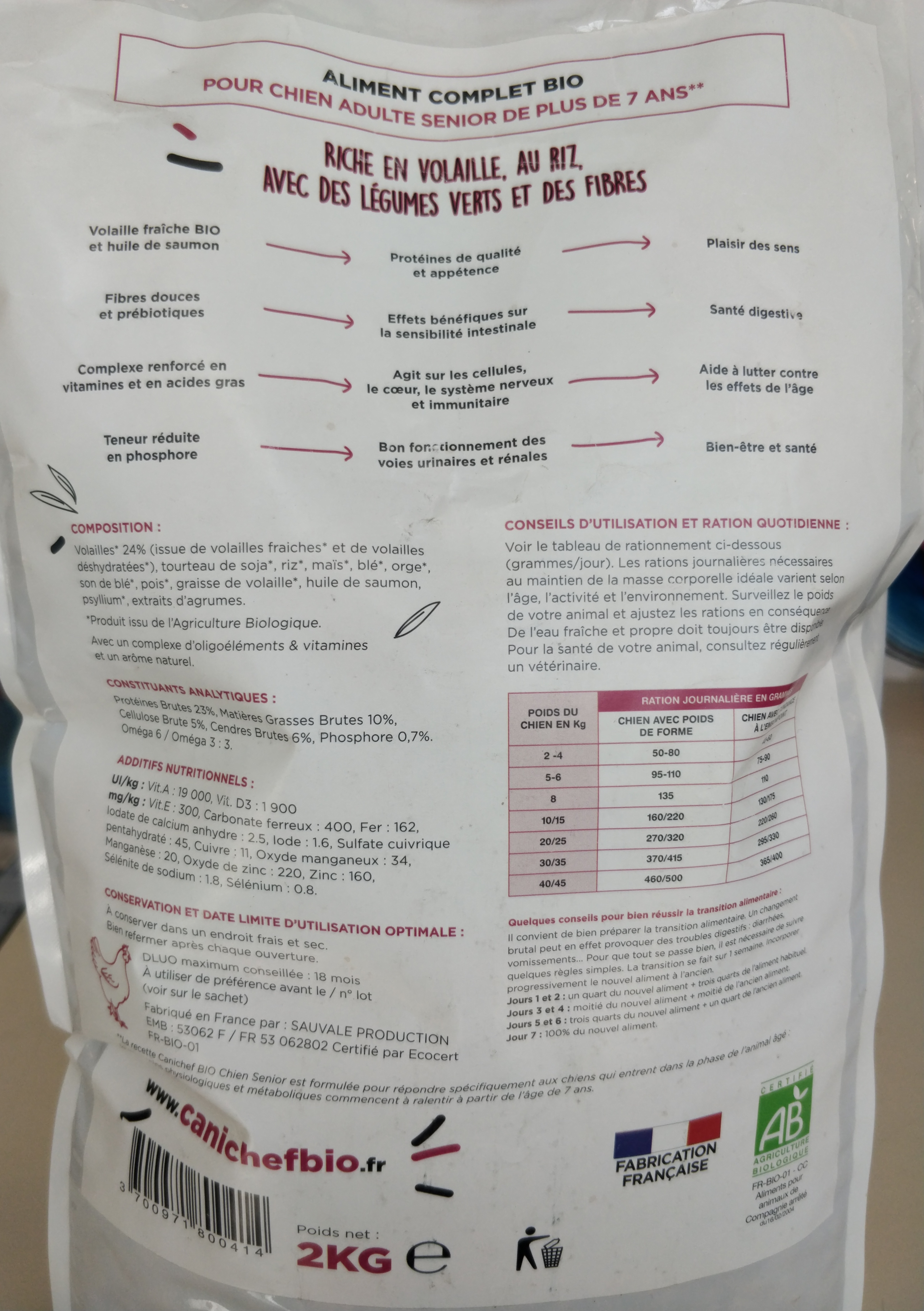 Croquettes sans céréales BIO à la Volaille - Chien Senior