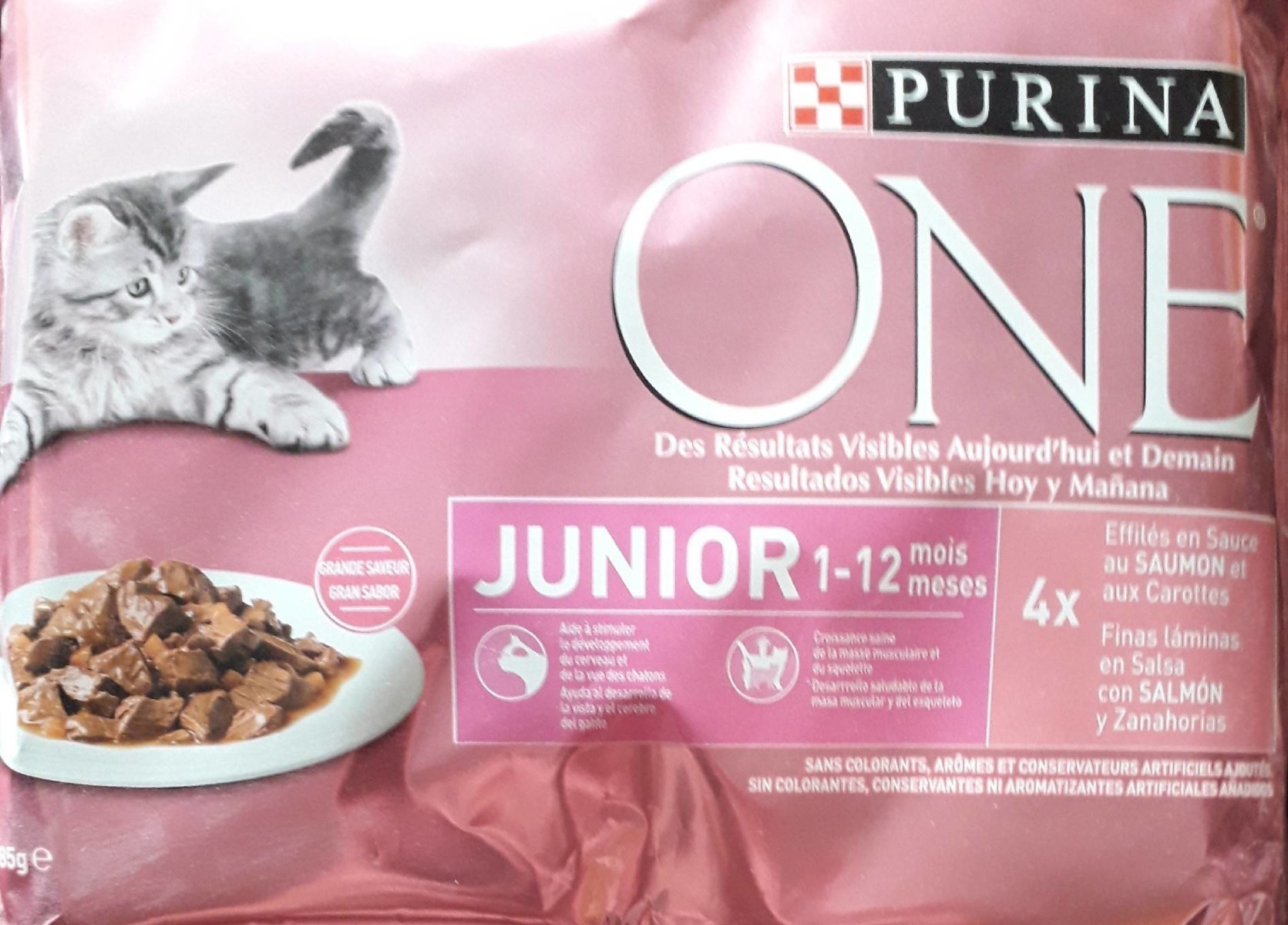 PURINA ONE Junior 4 x 85 g saumon, carottes
