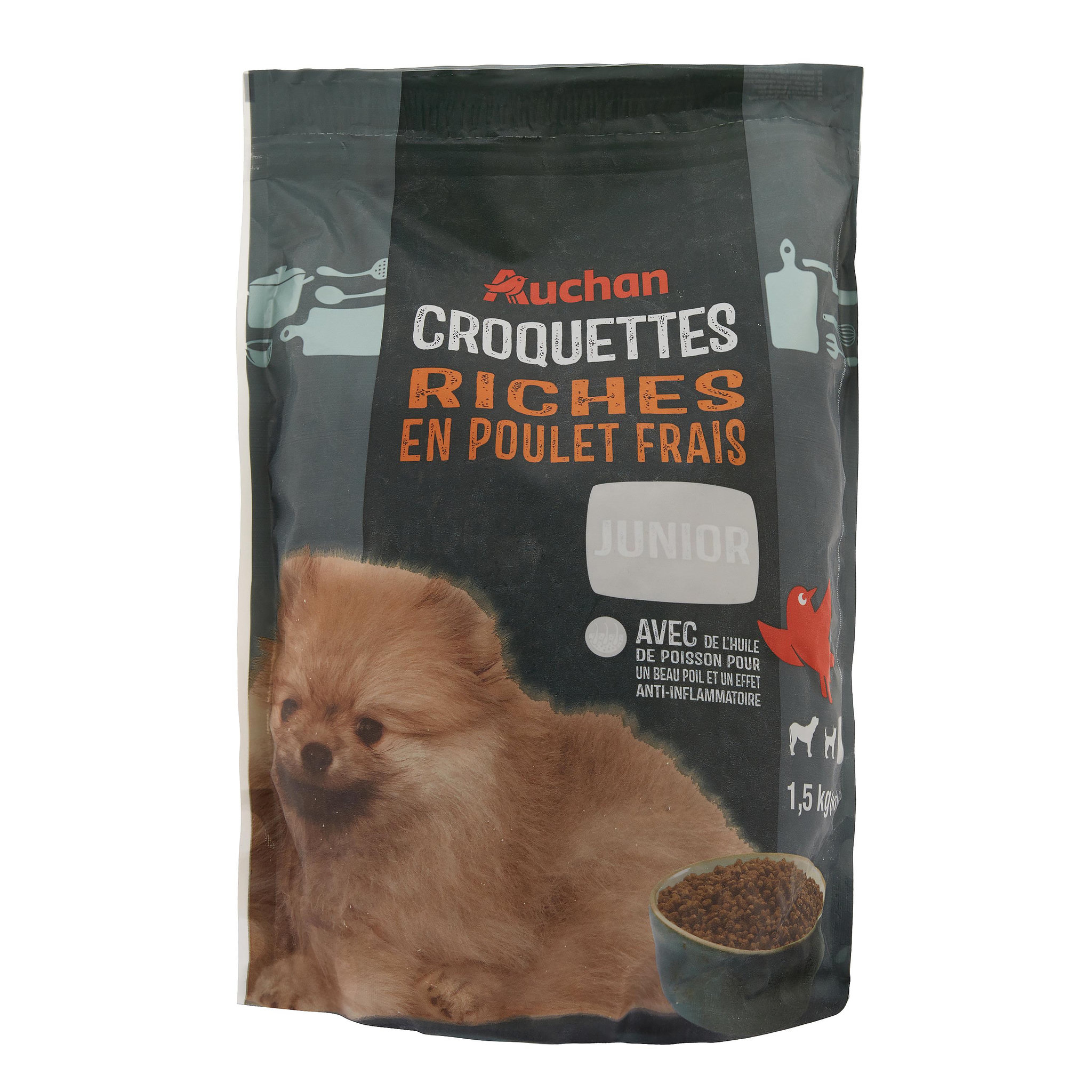 AUCHAN Croquettes riche en poulet frais avec de l'huile de poisson pour chiot