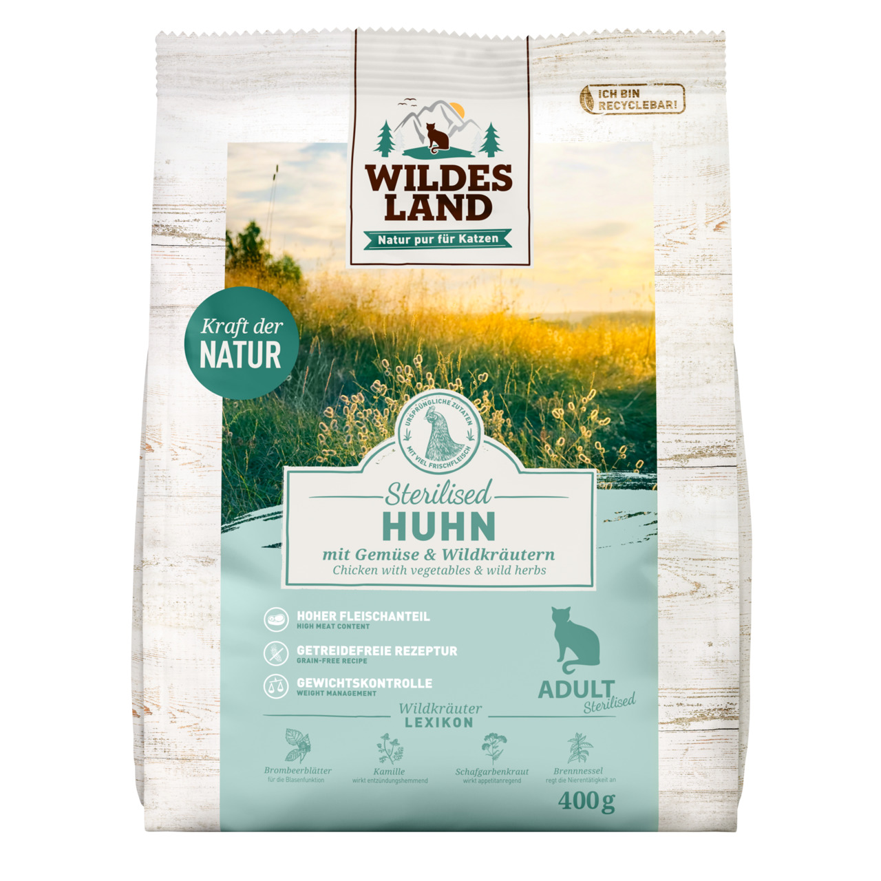 Wildes Land Katzen-Trockenfutter Sterilised Huhn 400 g