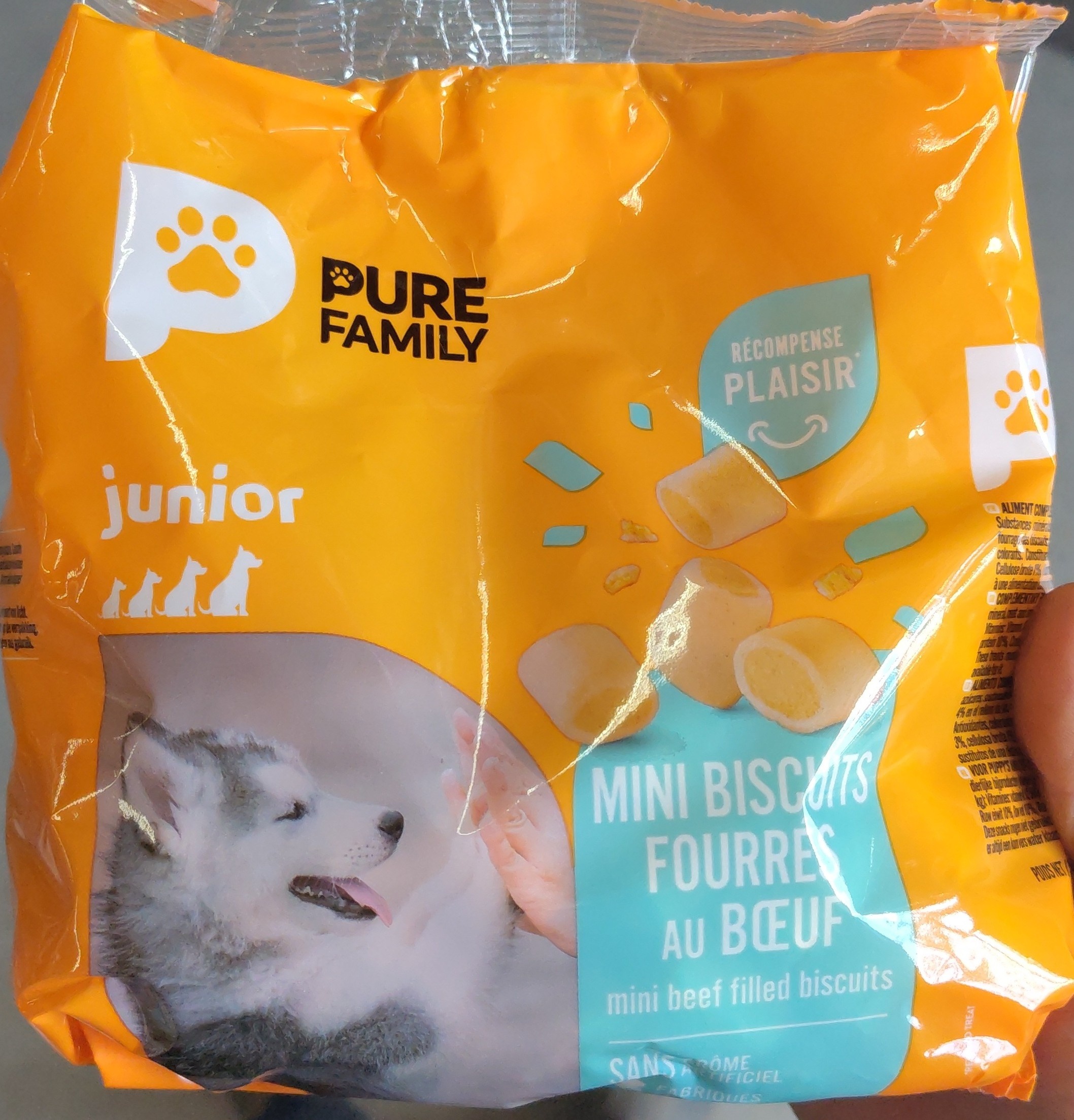 Pure Family Seau mini biscuits fourrés au bœuf - chien junior - 400 g