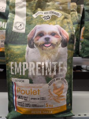 Empreintes Croquettes poulet céréales, chien senior petite race