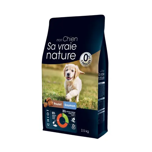 Croquettes sans céréales pour chiot au poulet et au saumon Sa Vraie Nature - 2,5 kg