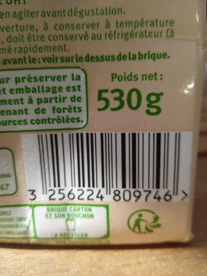 Dessert végétal soja au chocolat, brique 530g