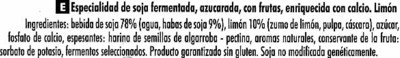 Especialidad vegetal de soja con pulpa de limón sin lactosa