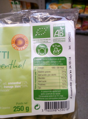 Cappelletti frais aux épinards & emmental BIO 250g